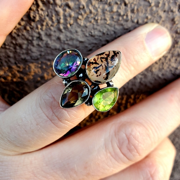 New Dendritic Agate, Mystic Topaz 925 Silver Ring. - Picture 14 of 16